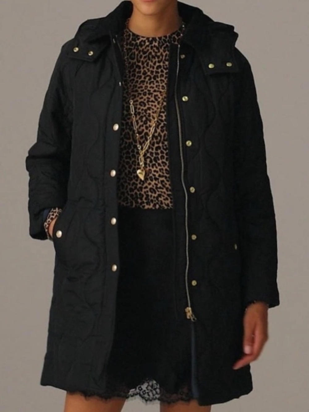 J.Crew Stowe PrimaLoft Puffer Coat Medium Black Hooded Water-Repellent